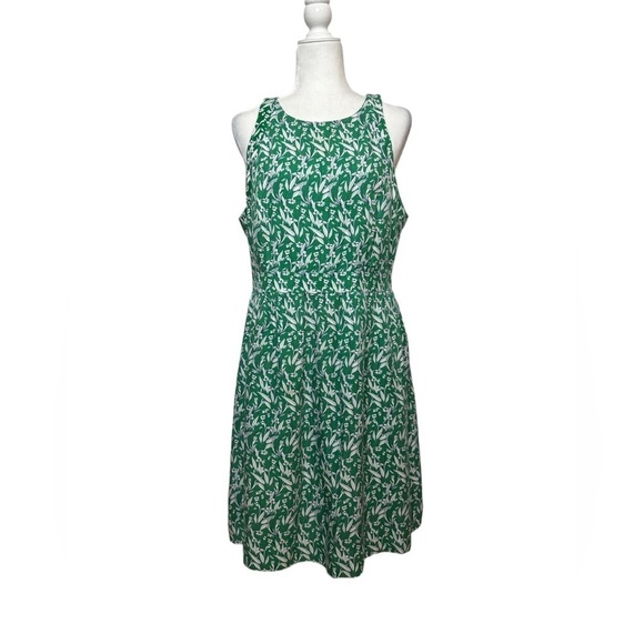 J Crew Factory Fit and Flare Kelly Green with White Flower Sleeveless Size 12 - Picture 1 of 10